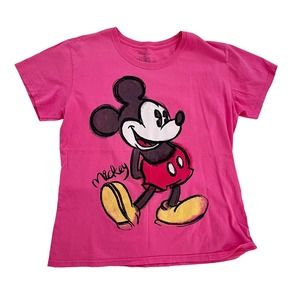 DISNEY PARK HOT PINK MICKEY MOUSE GRAPHIC SHORT SLEEVE TEE SHIRT WOMEN SIZE XL